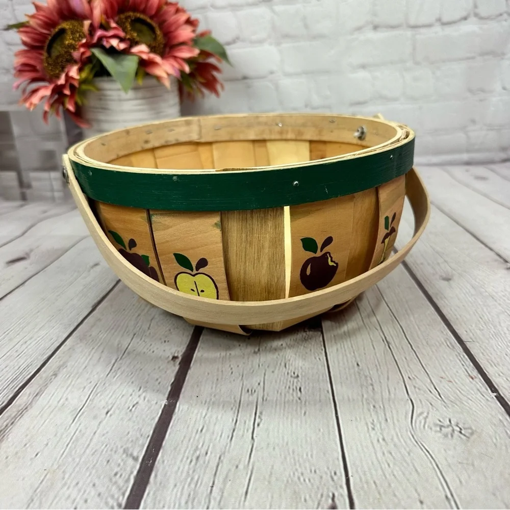 vtg 1995 Decorative Wooden Basket apples cottagecore farmhouse rustic country